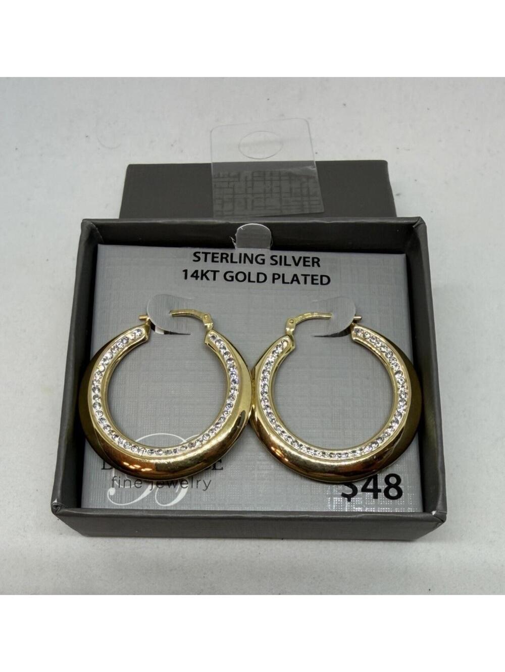 Brilliance Fine Jewelry 14K GP Sterling Silver Crystal Round Large Hoop Earrings - Picture 2 of 4